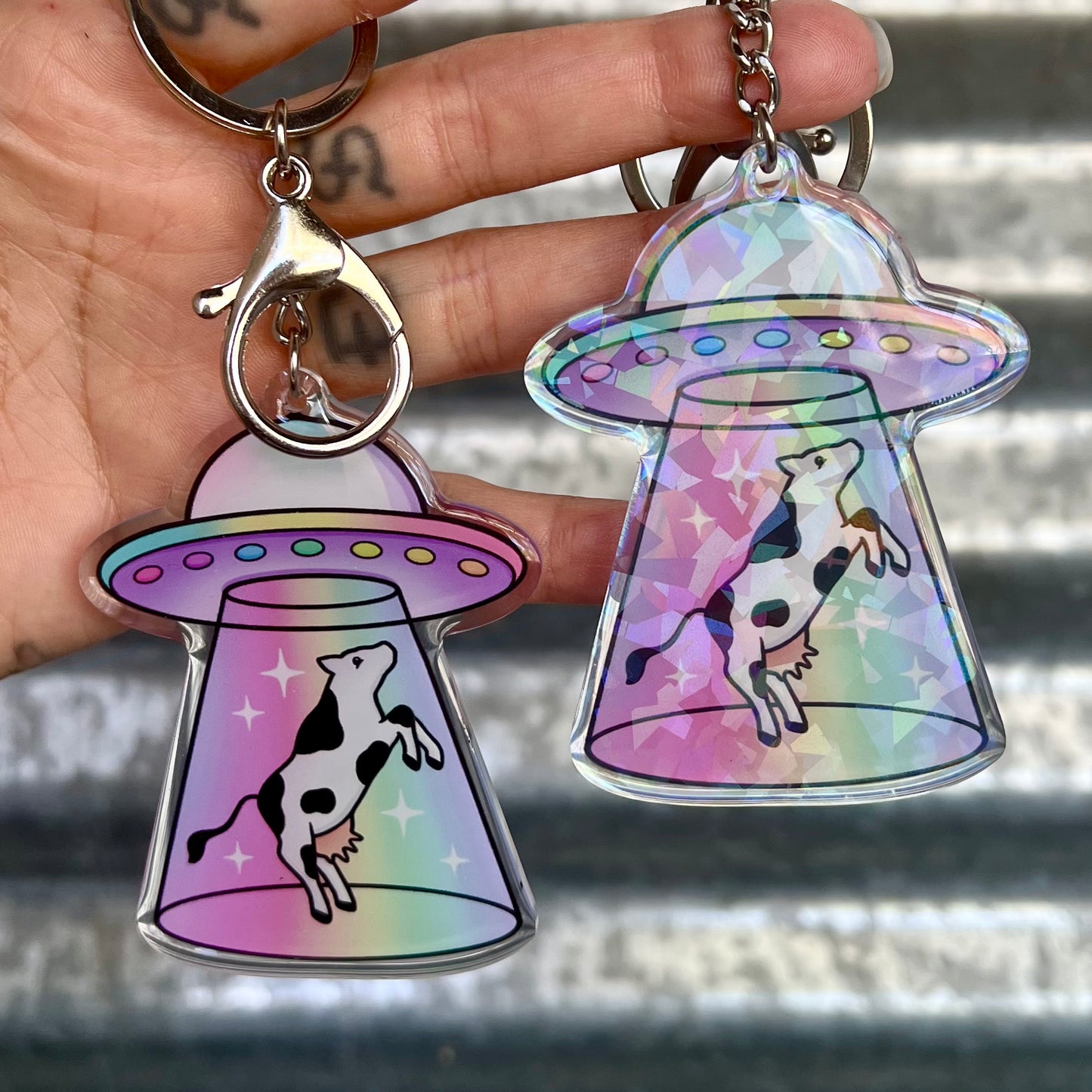 Cow Abduction UFO - Keychain