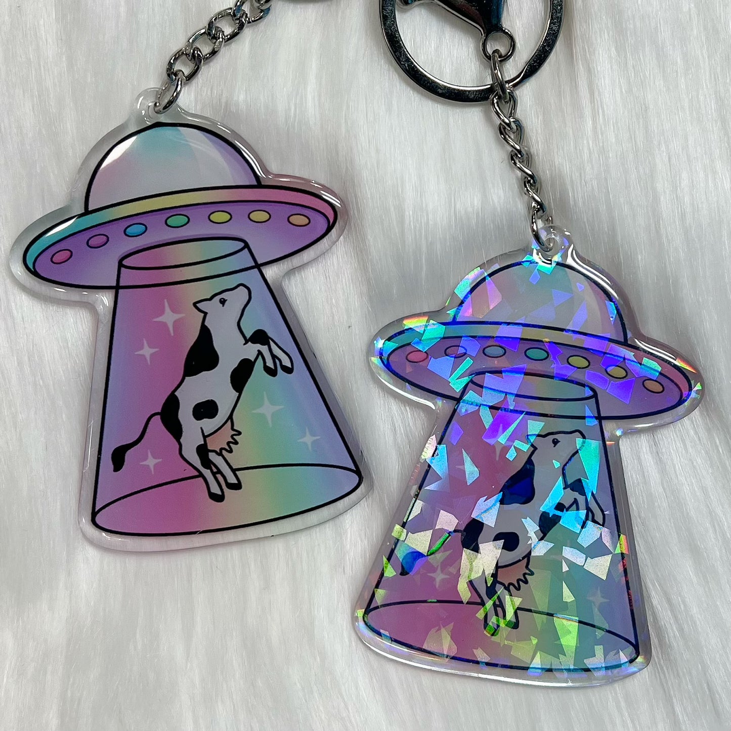 Cow Abduction UFO - Keychain