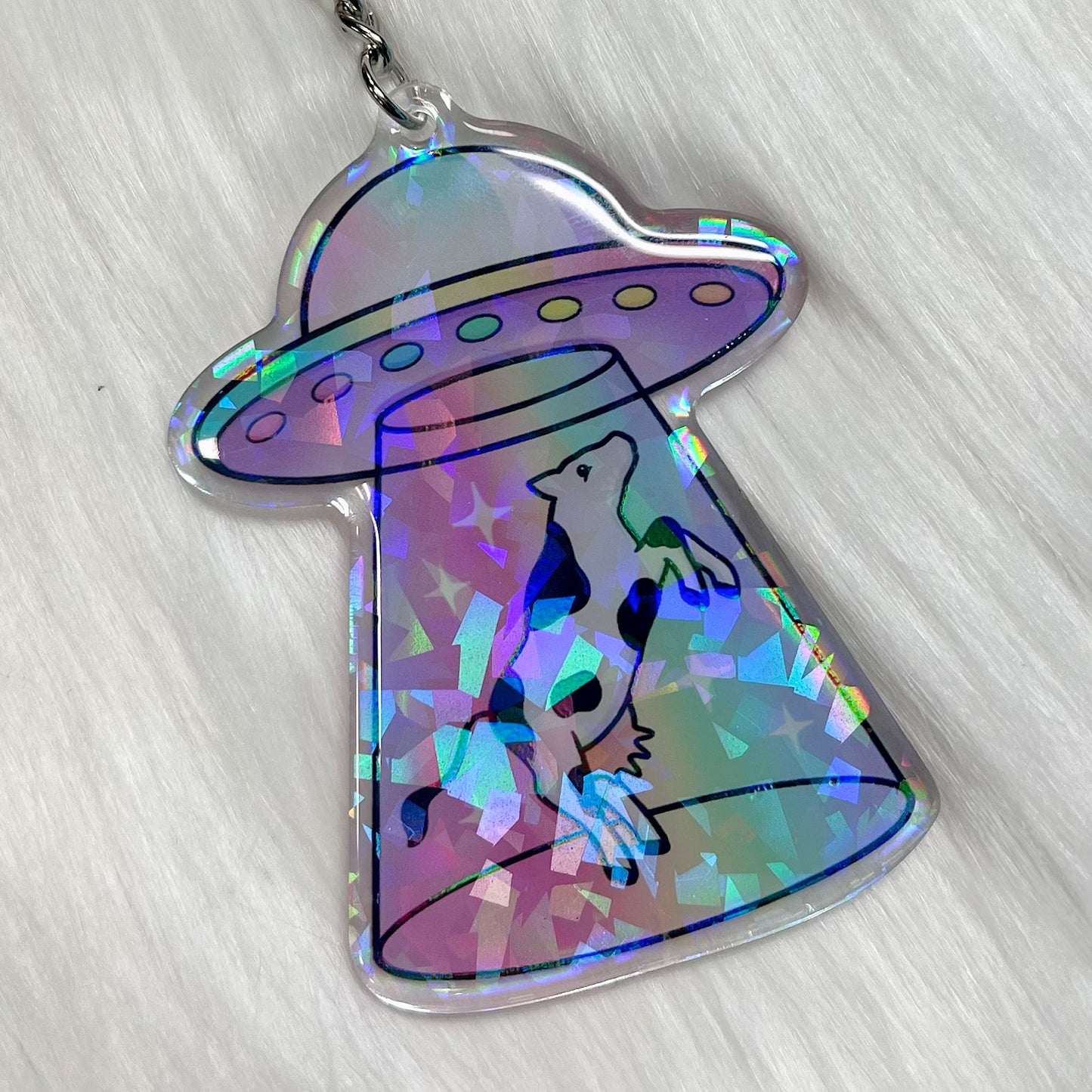 Cow Abduction UFO - Keychain