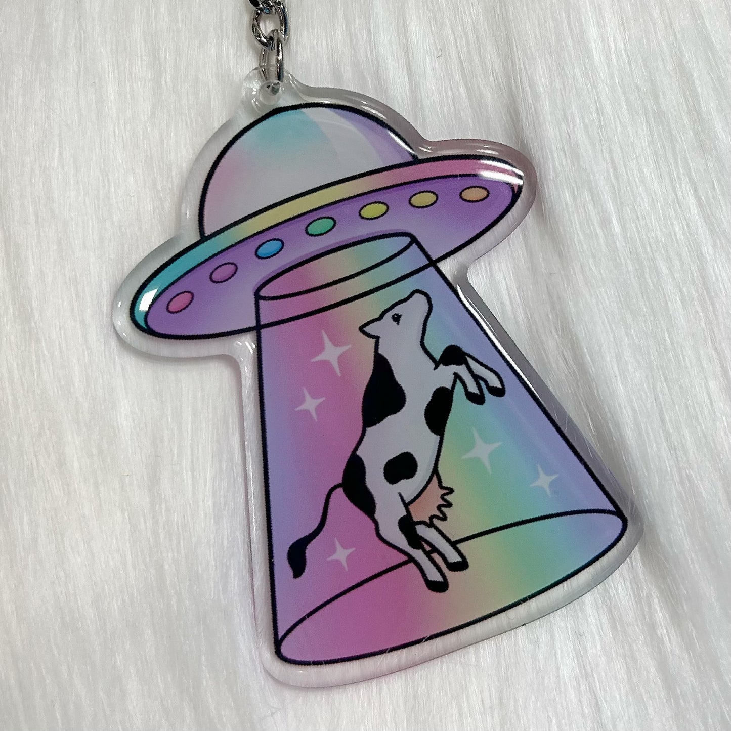 Cow Abduction UFO - Keychain