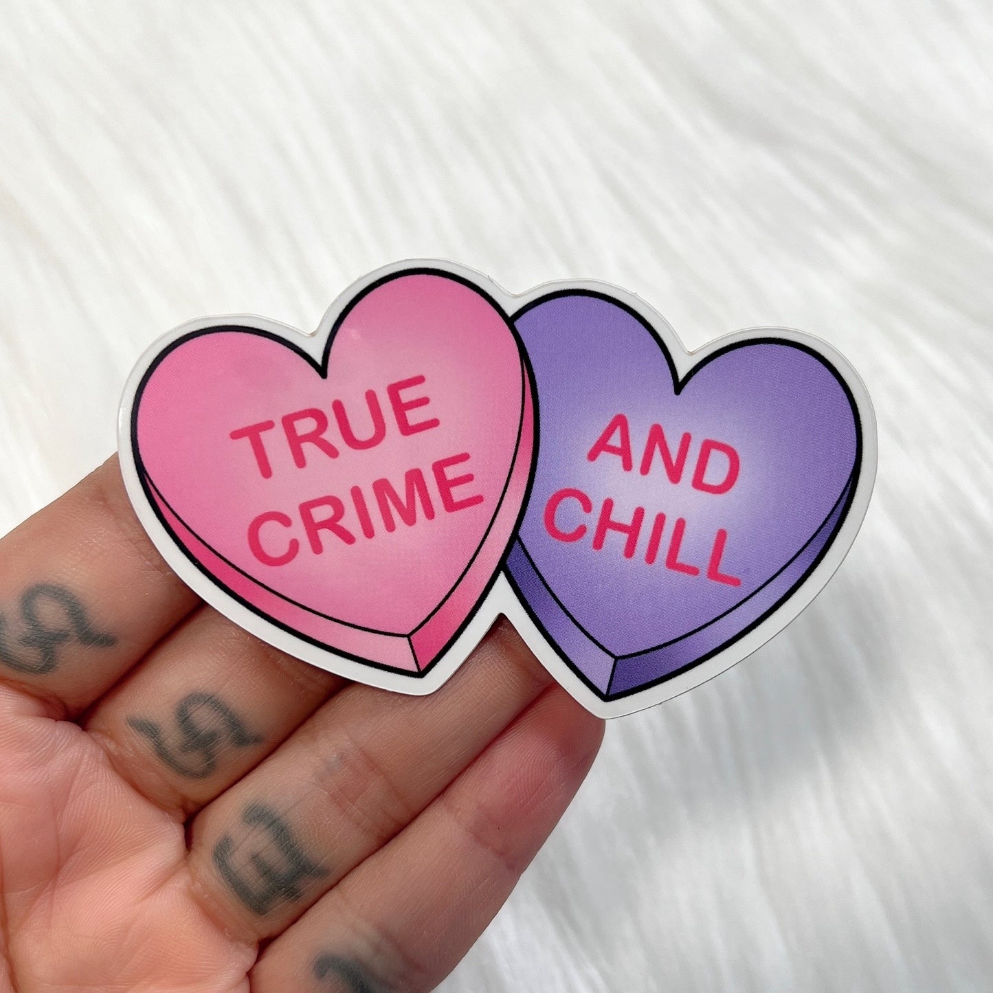 True Crime and Chill Candy Hearts - Sticker