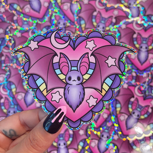Spoopy Bat Heart - Glitter Sticker