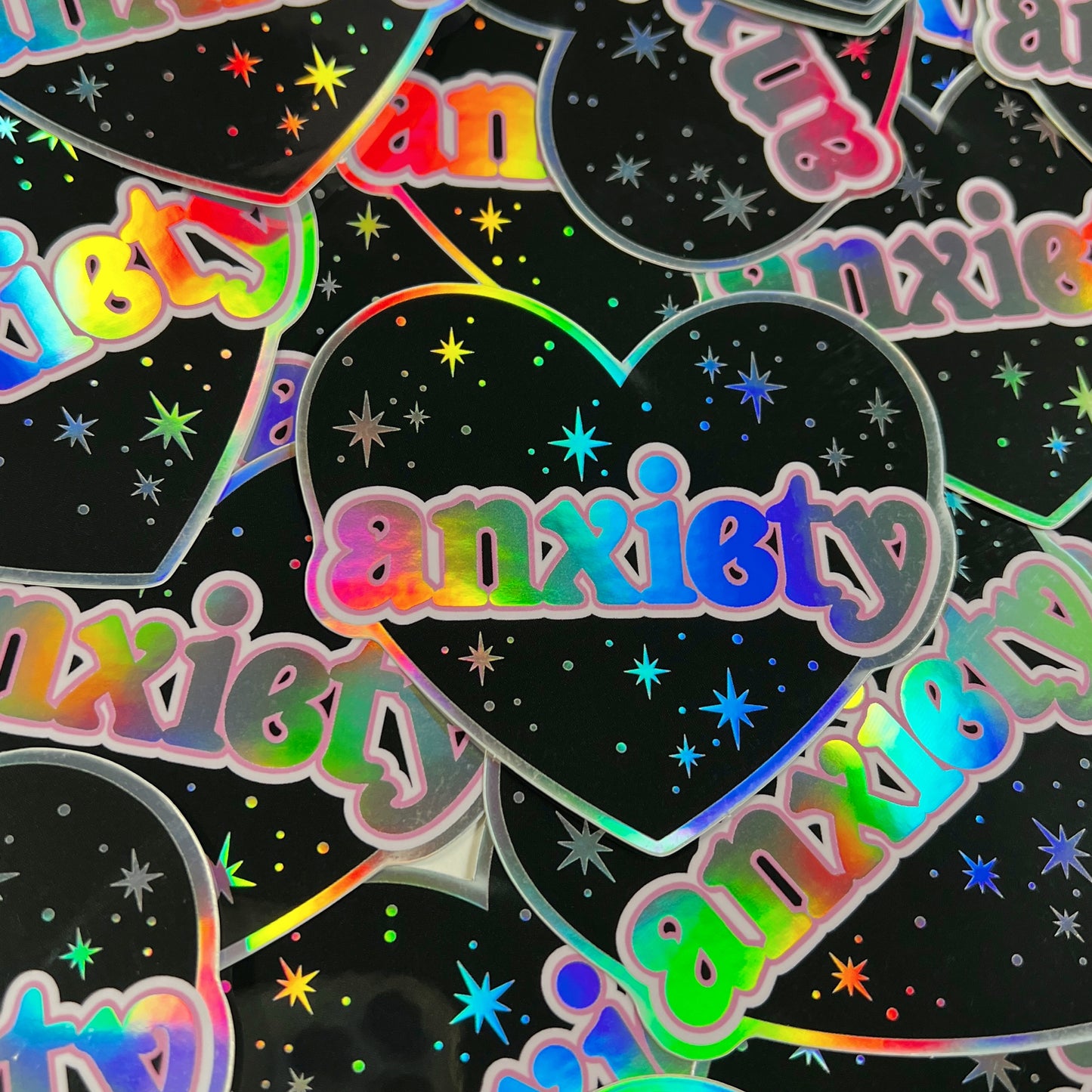 Anxiety - Black Holographic Sticker