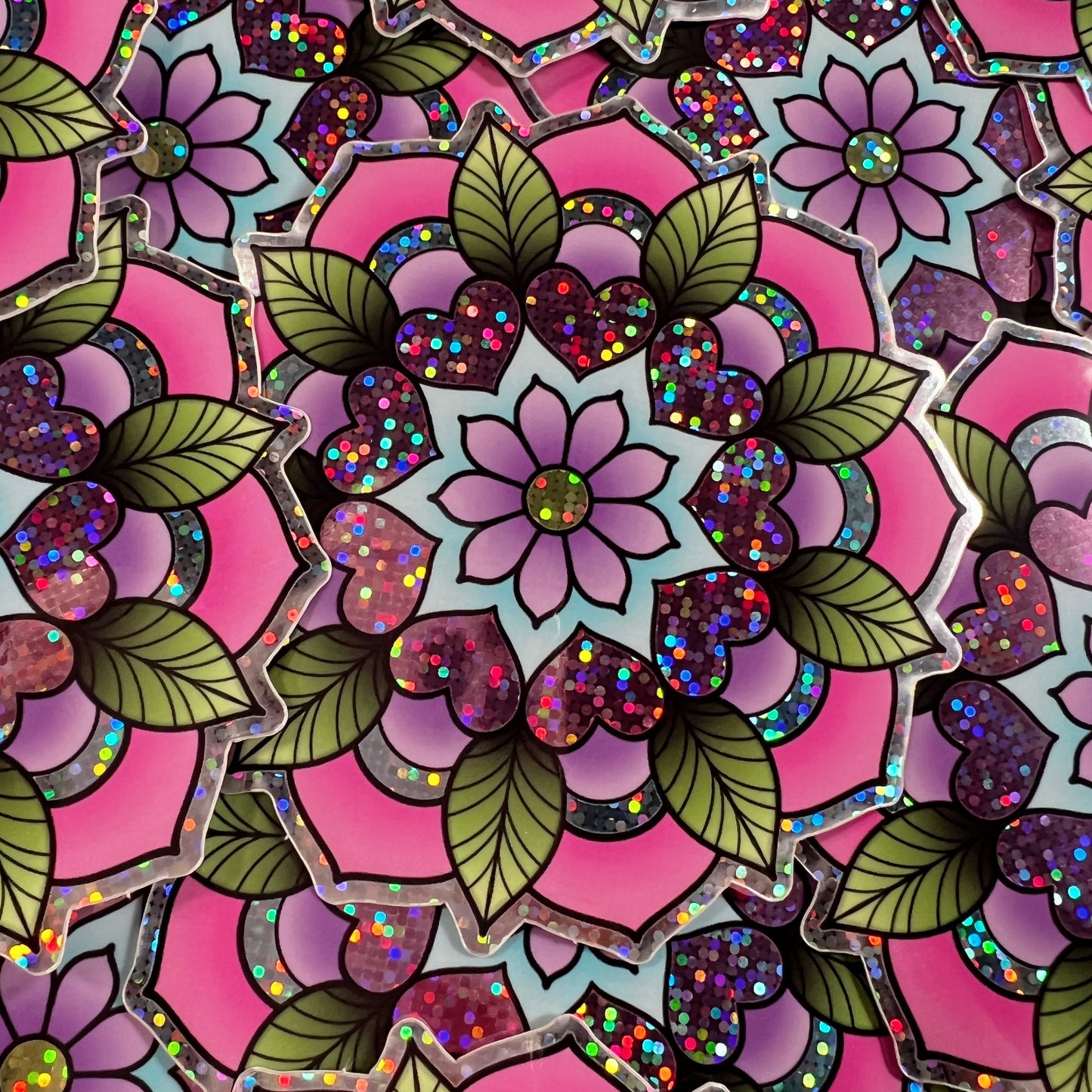 Hearts Geo-Flower - Glitter Sticker