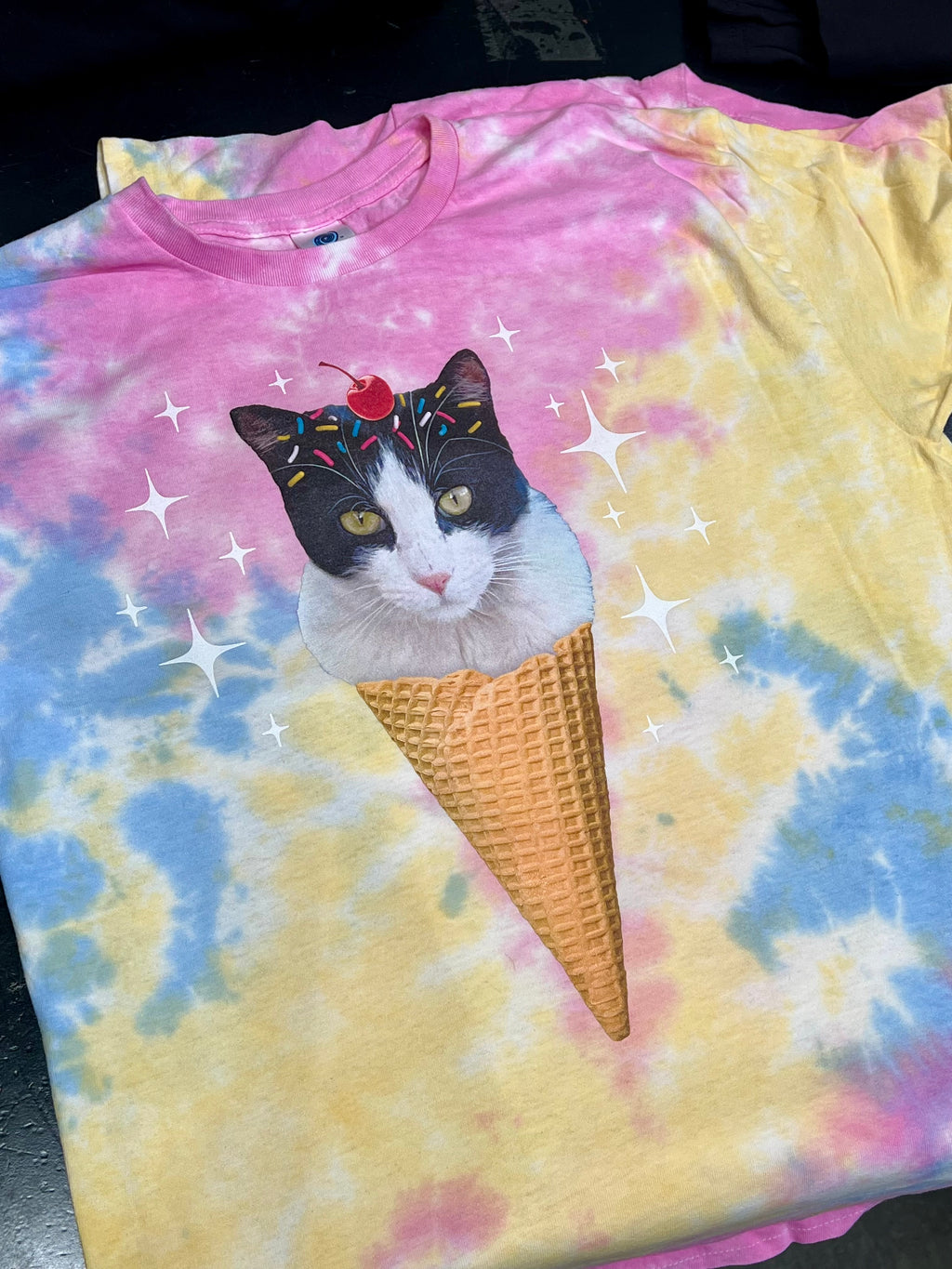 Tuxedo Cat Ice Cream - Unisex Tie Dye