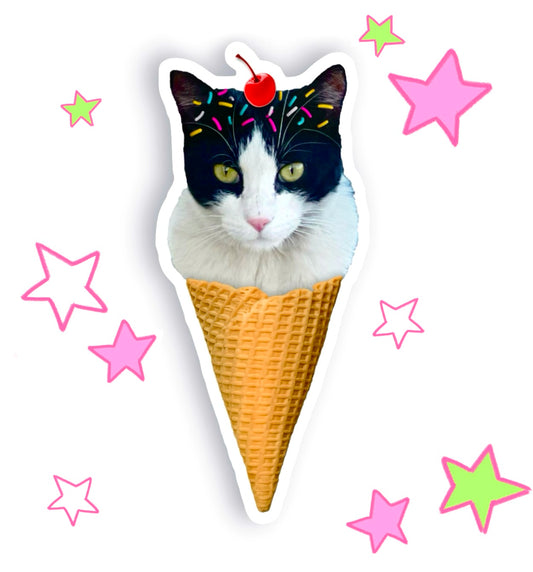 Tuxedo Cat Ice Cream Cone - Sticker