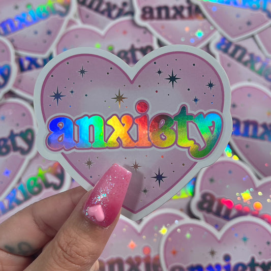 Anxiety - Pink Holographic Sticker