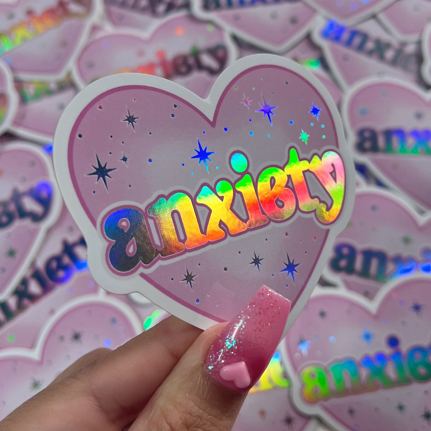 Anxiety - Pink Holographic Sticker