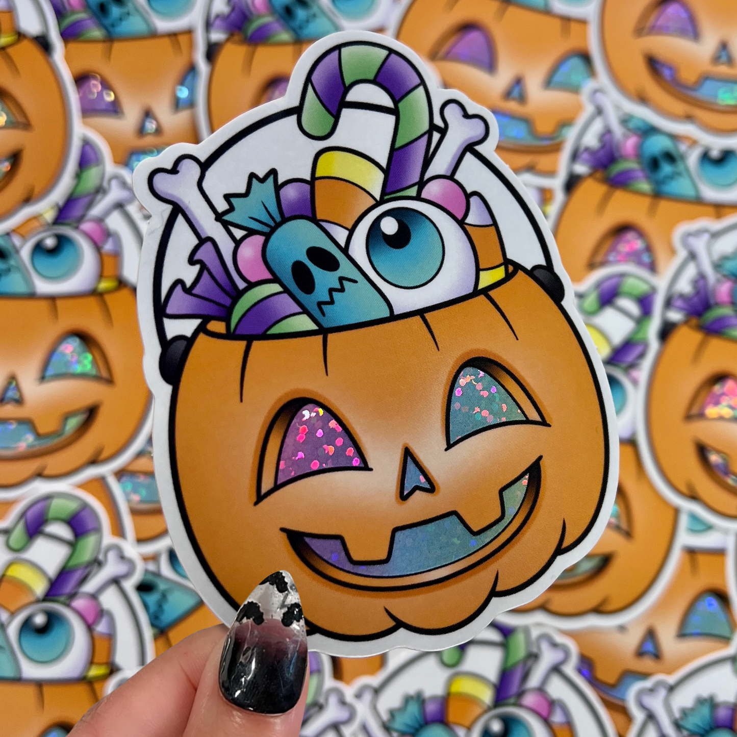 Candy Pumpkin Bucket - Glitter Sticker