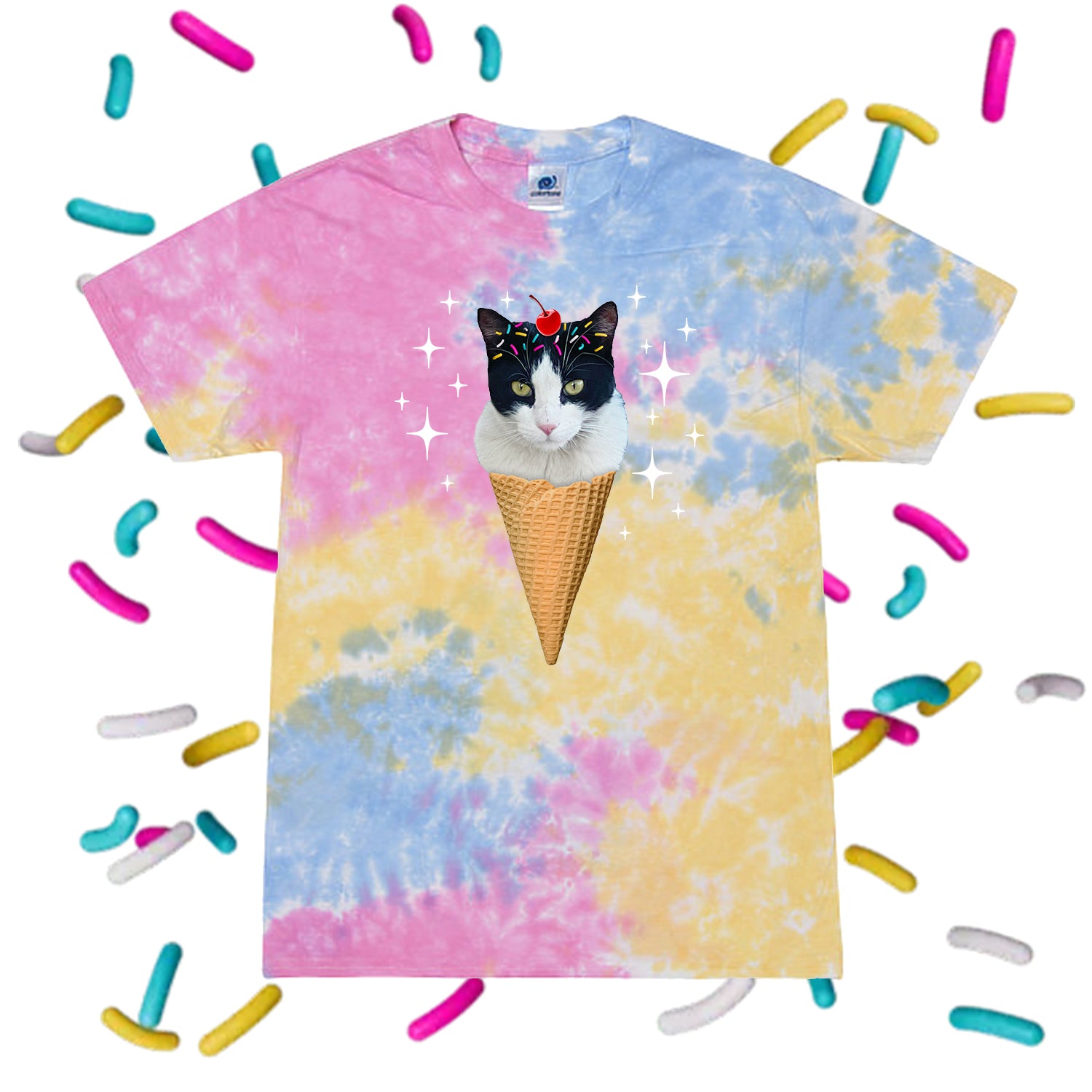Tuxedo Cat Ice Cream - Unisex Tie Dye