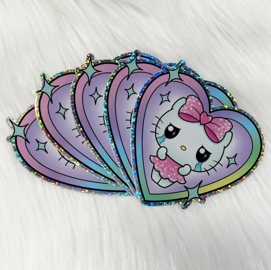 Sad Kitty - Glitter Sticker