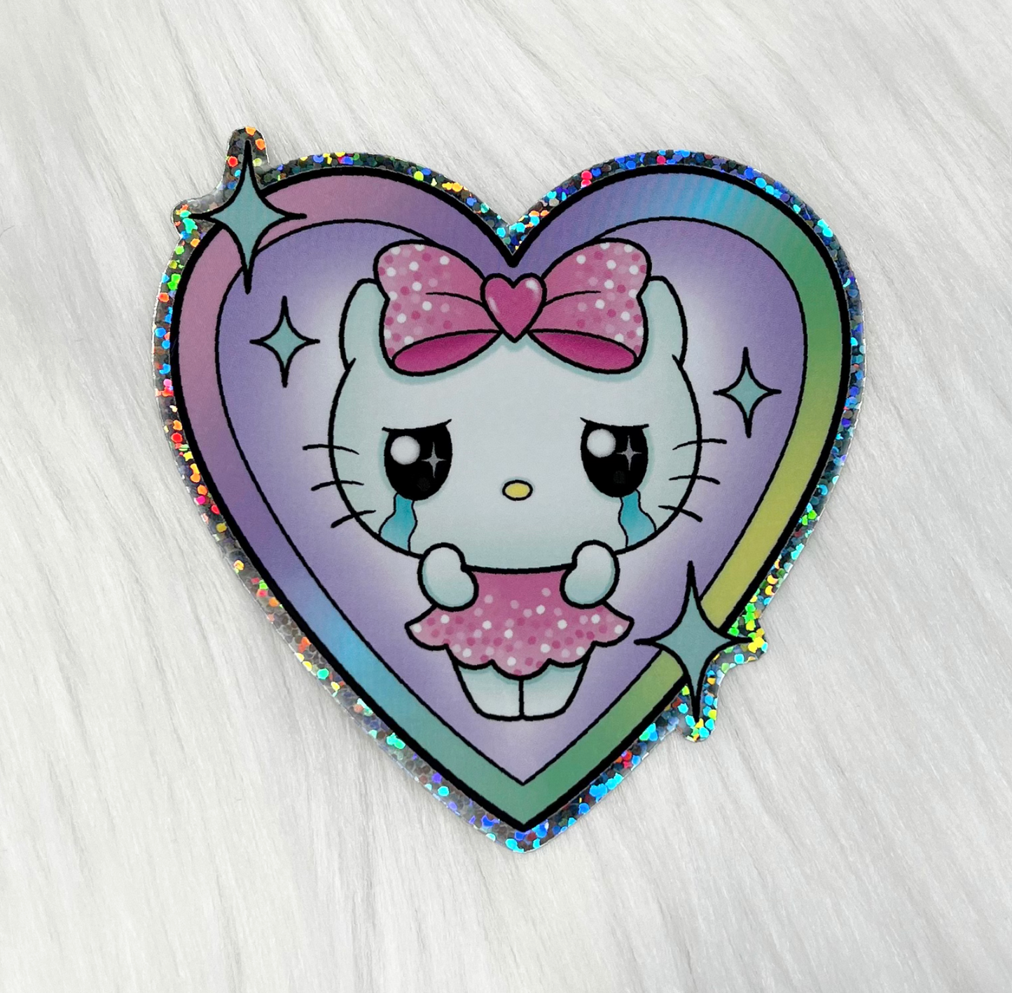Sad Kitty - Glitter Sticker