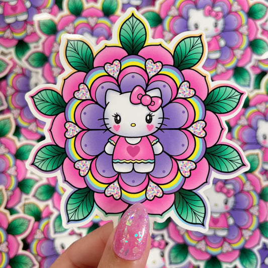 Pink Kitty Geo-Flower - Sticker