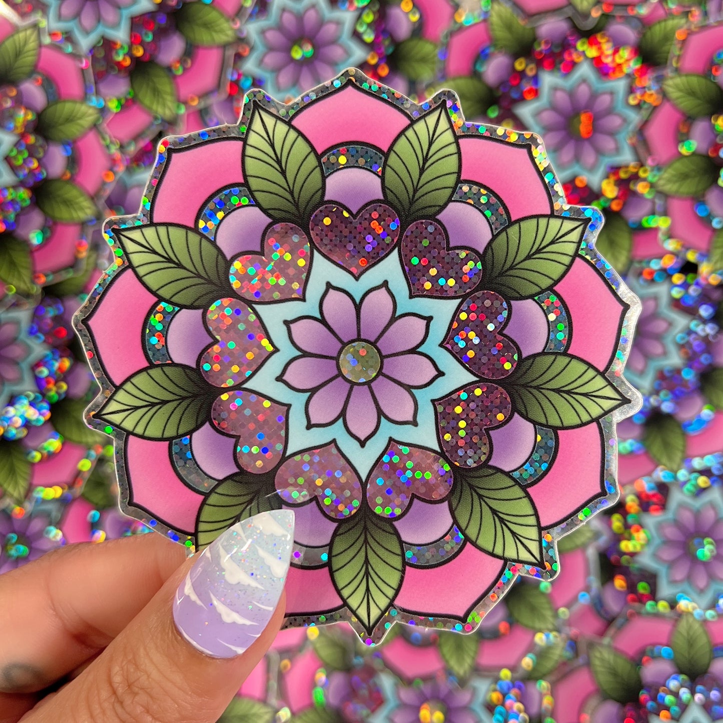 Geo-Flower Hearts - Glitter Sticker